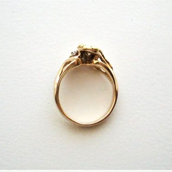 Designer Solid 14K Yellow Gold Real 22K Gold Nugget Diamond Cluster Ring - Picture 7 of 12